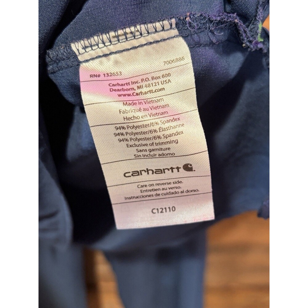 Woman’s Carhartt Scrubs Navy Blue And Green 9 Pocket Work Force Set Size XS - Picture 5 of 9